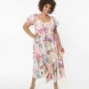 Unique Vintage Plus Size Pastel Patchwork Print Midi Dress Sale