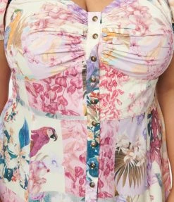 Unique Vintage Plus Size Pastel Patchwork Print Midi Dress Sale