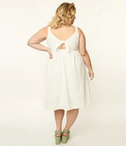 SHEEN Clothing Ltd Plus Size White Eyelet Button Up Sundress Bachelorette