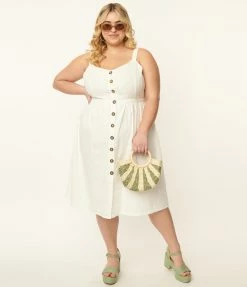 SHEEN Clothing Ltd Plus Size White Eyelet Button Up Sundress Bachelorette