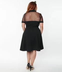 Unique Vintage Plus Size Black Mesh Fit & Flare Dress Trending