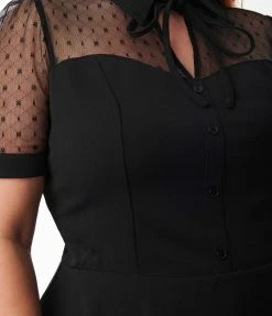 Unique Vintage Plus Size Black Mesh Fit & Flare Dress Trending