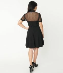 Unique Vintage Black Mesh Fit & Flare Dress