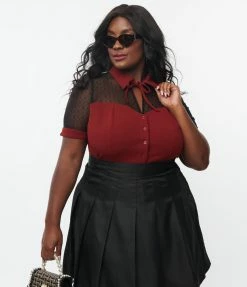 Unique Vintage Plus Size Burgundy Addison Blouse