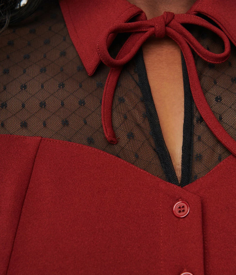 Unique Vintage Plus Size Burgundy Addison Blouse