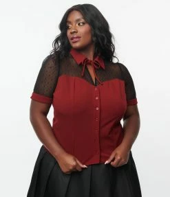 Unique Vintage Plus Size Burgundy Addison Blouse