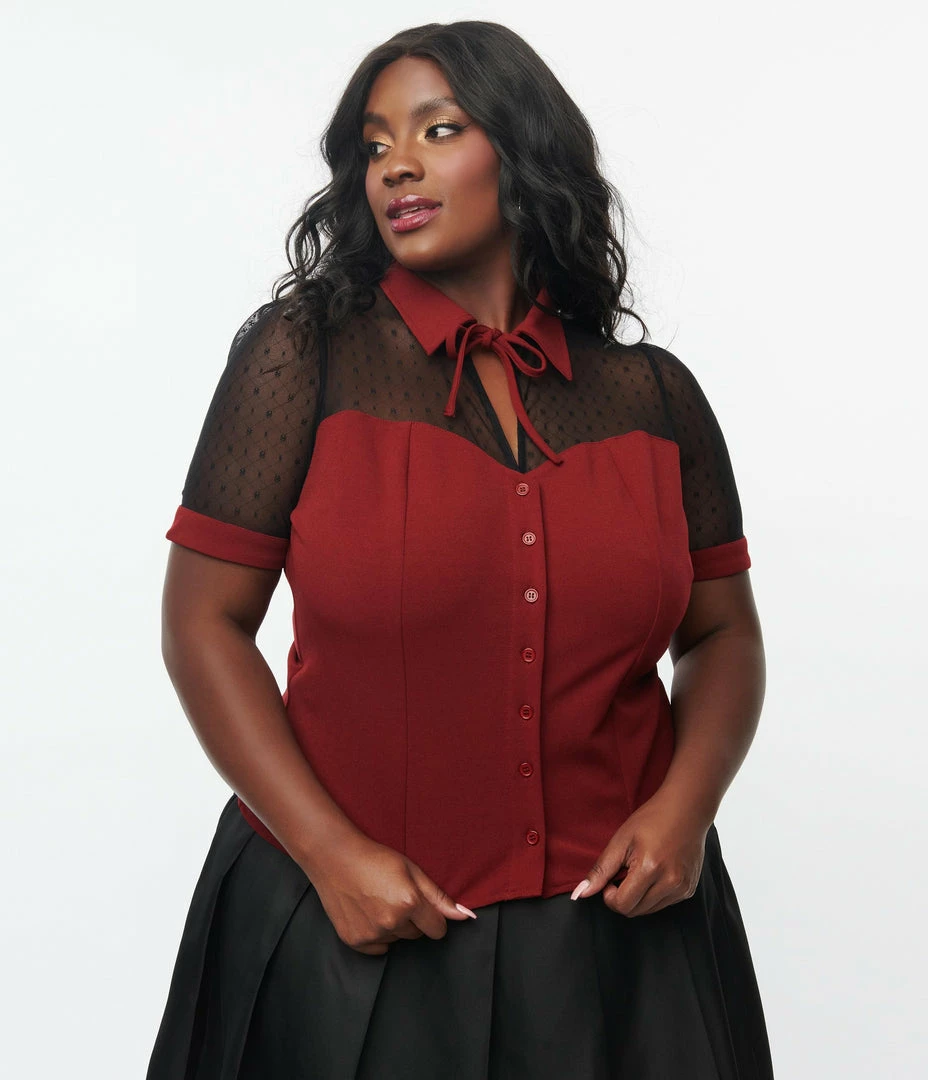 Unique Vintage Plus Size Burgundy Addison Blouse