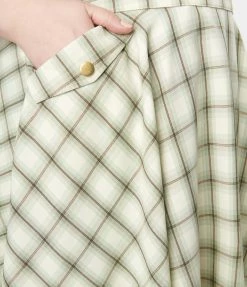 Unique Vintage Plus Size Ivory & Green Plaid Brionne Pinafore Skirt Trending