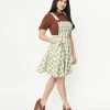 Trending Unique Vintage Ivory & Green Plaid Brionne Pinafore Skirt