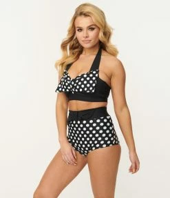 Attempt Inc. (Pinky Pinups) Vintage Style Black & White Polka Dot Swim Bottom Swimwear