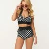 Attempt Inc. (Pinky Pinups) Swimwear Vintage Style Black & White Dotted Bow Swim Top
