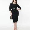 Unique Vintage Plus Size Black Sleeved Mod Wiggle Dress Clothing