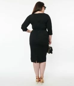 Unique Vintage Plus Size Black Sleeved Mod Wiggle Dress Clothing