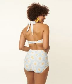 Coral & Jade Apparel, LLC (Bettie Page, Esther Williams, Girl Howdy) Swimwear Esther Williams 1950s Light Blue & White Daisy Print Bikini Set