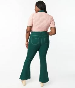 Unique Vintage Plus Size Dark Green Majors Flare Pants Sale