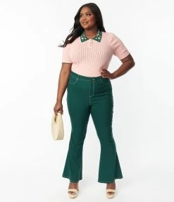Unique Vintage Plus Size Dark Green Majors Flare Pants Sale