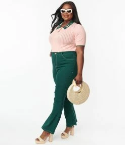 Unique Vintage Plus Size Dark Green Majors Flare Pants Sale