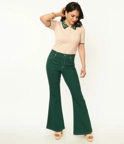 Unique Vintage Dark Green Majors Flare Pants Sale