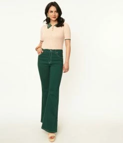 Unique Vintage Dark Green Majors Flare Pants Sale