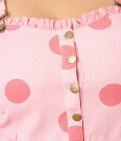 Sale Unique Vintage Plus Size Pink Polka Dot Pinafore Mini Dress