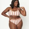 ENVYA Plus Size Brown & White Striped Two Piece Swimsuit Swimwear