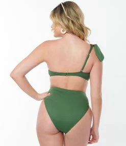 Swimwear Kingdom & State Green Texture One Shoulder Swim Top