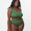 Swimwear Kingdom & State Plus Size Green Texture One Shoulder Swim Top