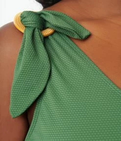Swimwear Kingdom & State Plus Size Green Texture One Shoulder Swim Top