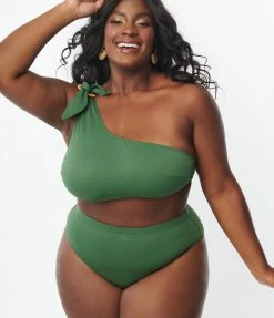 Kingdom & State Plus Size Green Texture Swim Bottoms Swimwear
