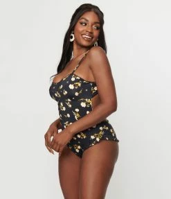 Swimwear Kingdom & State Black & Ivory Floral One Piece Swimsuit
