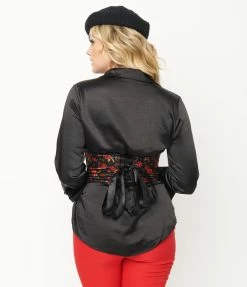 Daisy Corsets Black & Red Rose Print Open Cup Corset