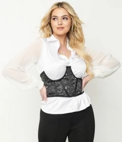Daisy Corsets Belts Black & Celestial Star Print Open Cup Corset