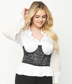 Daisy Corsets Belts Black & Celestial Star Print Open Cup Corset