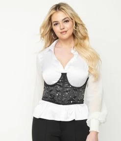 Daisy Corsets Belts Black & Celestial Star Print Open Cup Corset