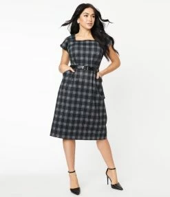 SHEEN Clothing Ltd Sale Black Plaid Celine Dress