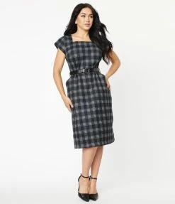SHEEN Clothing Ltd Sale Black Plaid Celine Dress