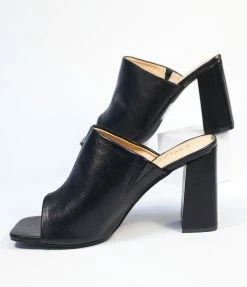 DDK FOOTWEAR, INC Black Peep Toe Mule Heels