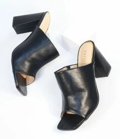DDK FOOTWEAR, INC Black Peep Toe Mule Heels