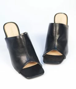 DDK FOOTWEAR, INC Black Peep Toe Mule Heels