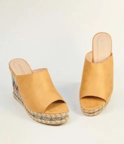 DDK FOOTWEAR, INC Tan Suede & Multicolor Chevron Wedges