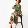Flying Tomato Green & Brown Paisley Print Midi Dress Sale
