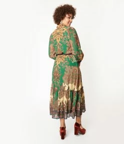 Flying Tomato Green & Brown Paisley Print Midi Dress Sale