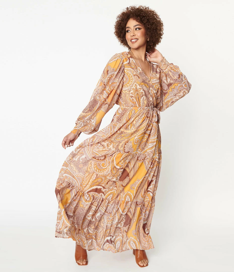 Flying Tomato Mustard Paisley Print Maxi Dress Sale