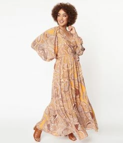 Flying Tomato Mustard Paisley Print Maxi Dress Sale