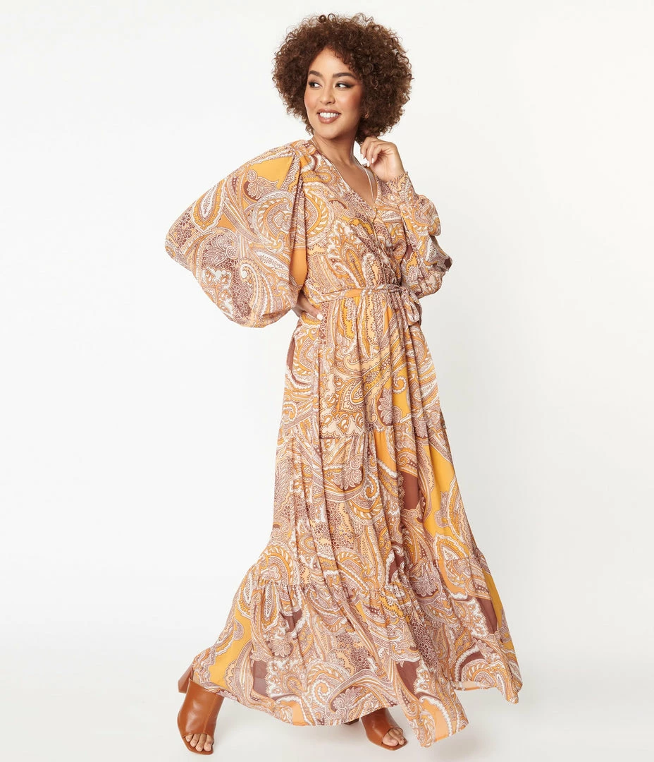 Flying Tomato Mustard Paisley Print Maxi Dress Sale