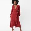 Lovin Mi Burgundy Ruffle Midi Wrap Dress
