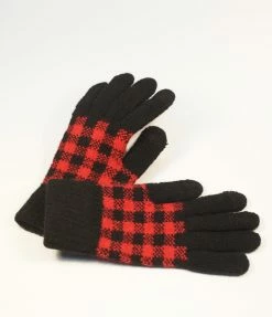 Joia Accessories Red & Black Buffalo Plaid Knit Gloves