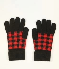 Joia Accessories Red & Black Buffalo Plaid Knit Gloves