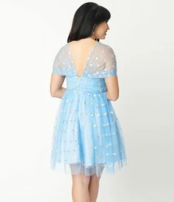 Unique Vintage Blue & Embroidered Daisy Heart & Soul Babydoll Dress Sale