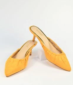 DDK FOOTWEAR, INC Heels & Wedges Mustard Suede Gathered Mule Heels